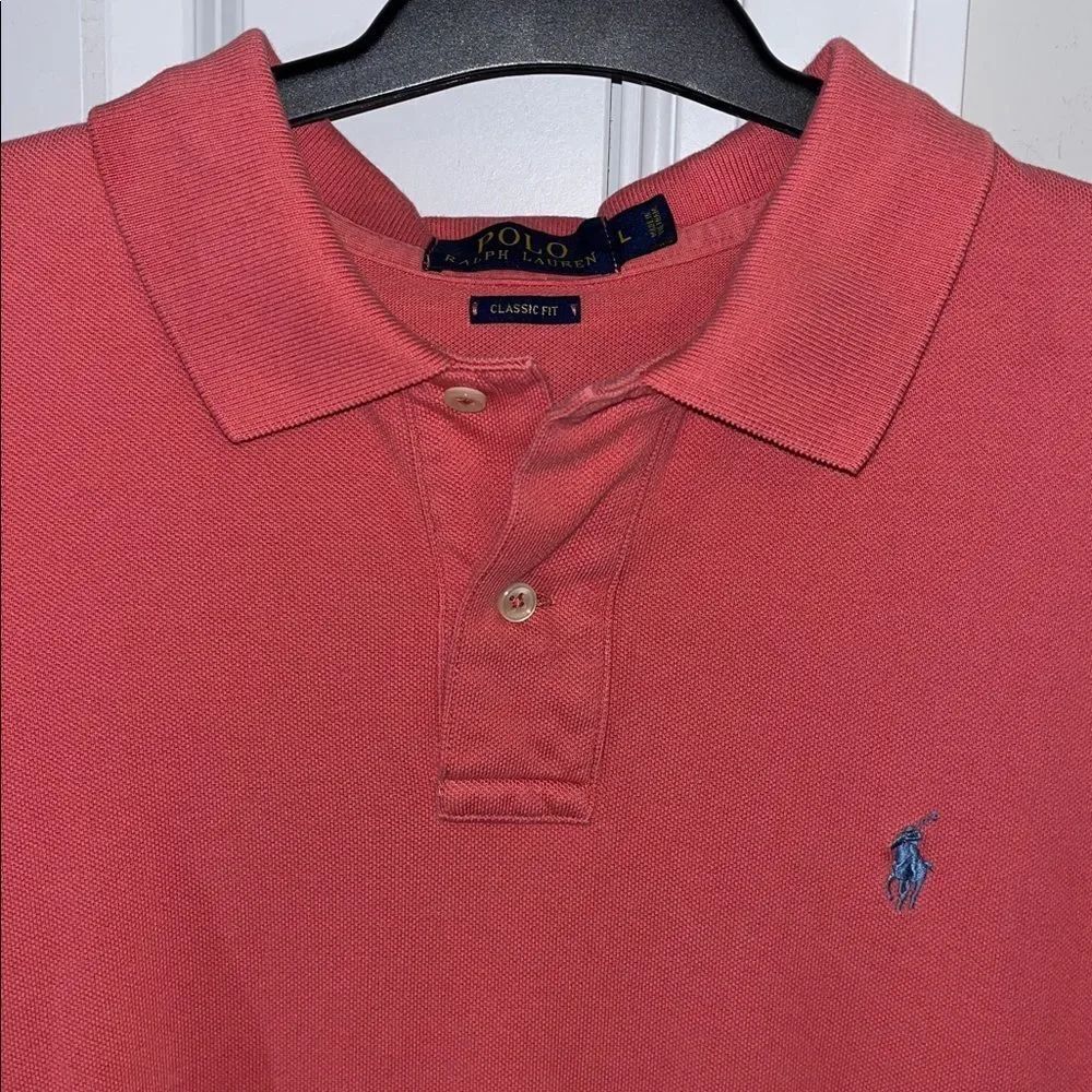 Polo by Ralph Lauren Cotton Pique Clay Red Blue Pony Golf Polo Shirt L Classic